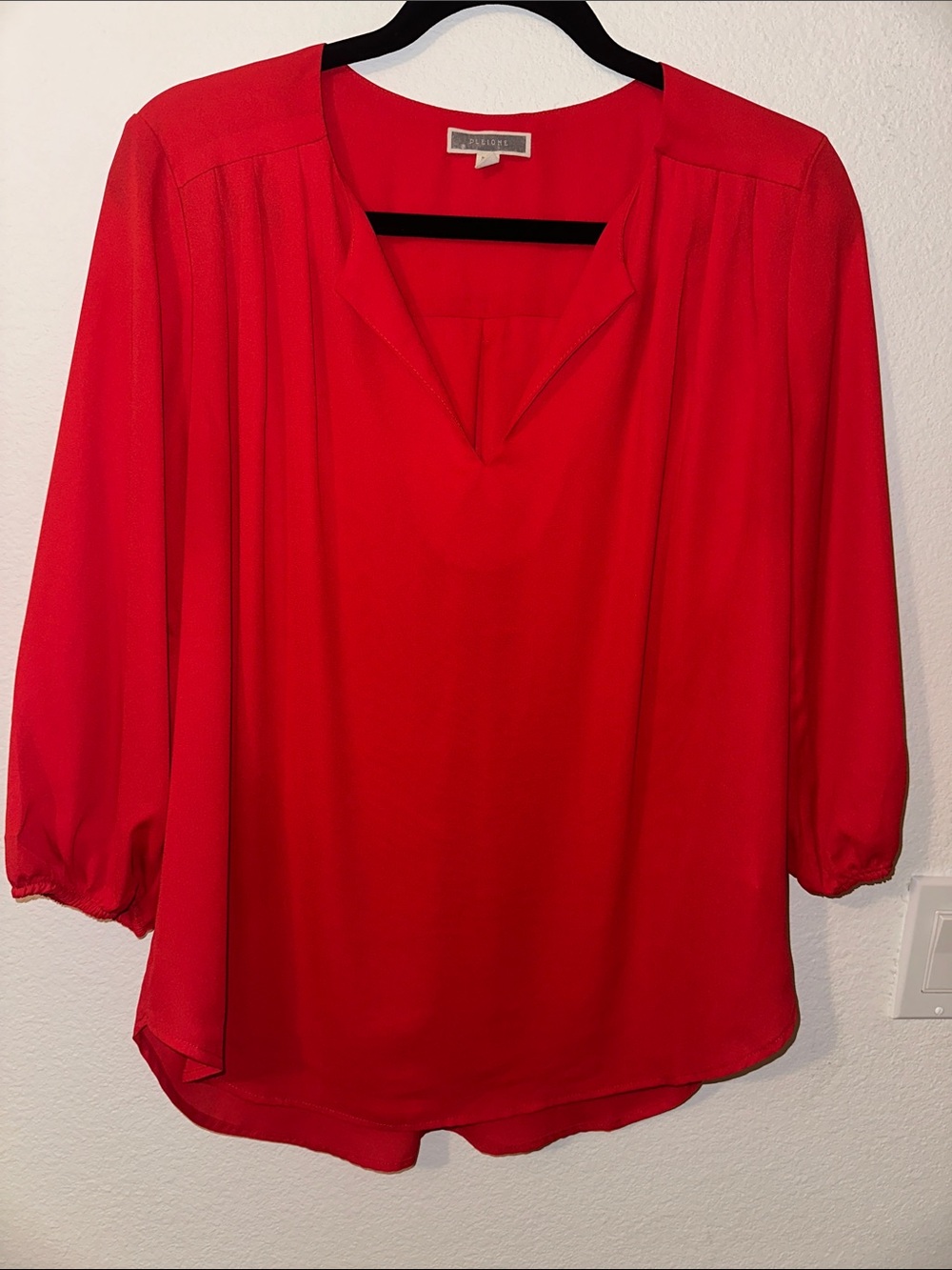 Women’s Red V-Neck Long Sleeve Blouse